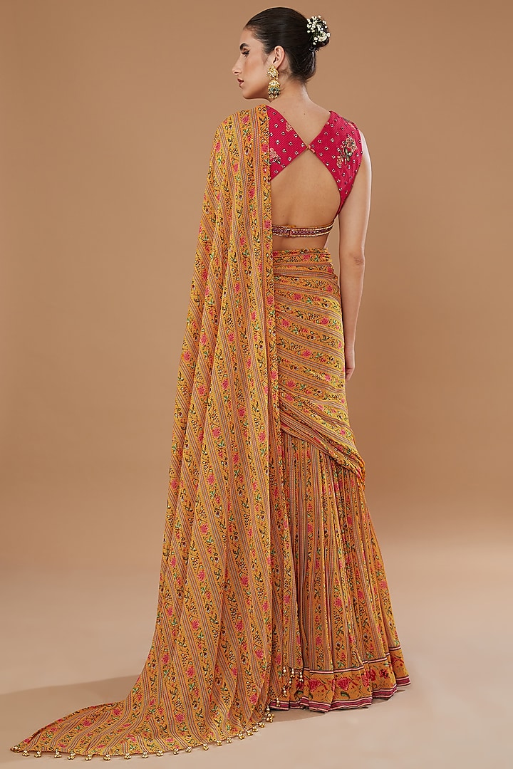 Amber Georgette Printed Skirt Saree Set Design by Irrau by Samir