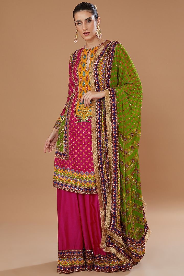 Multi-Colored Dupion Embroidered Wedding Sharara Set by Irrau by Samir Mantri at Pernia's Pop Up Shop