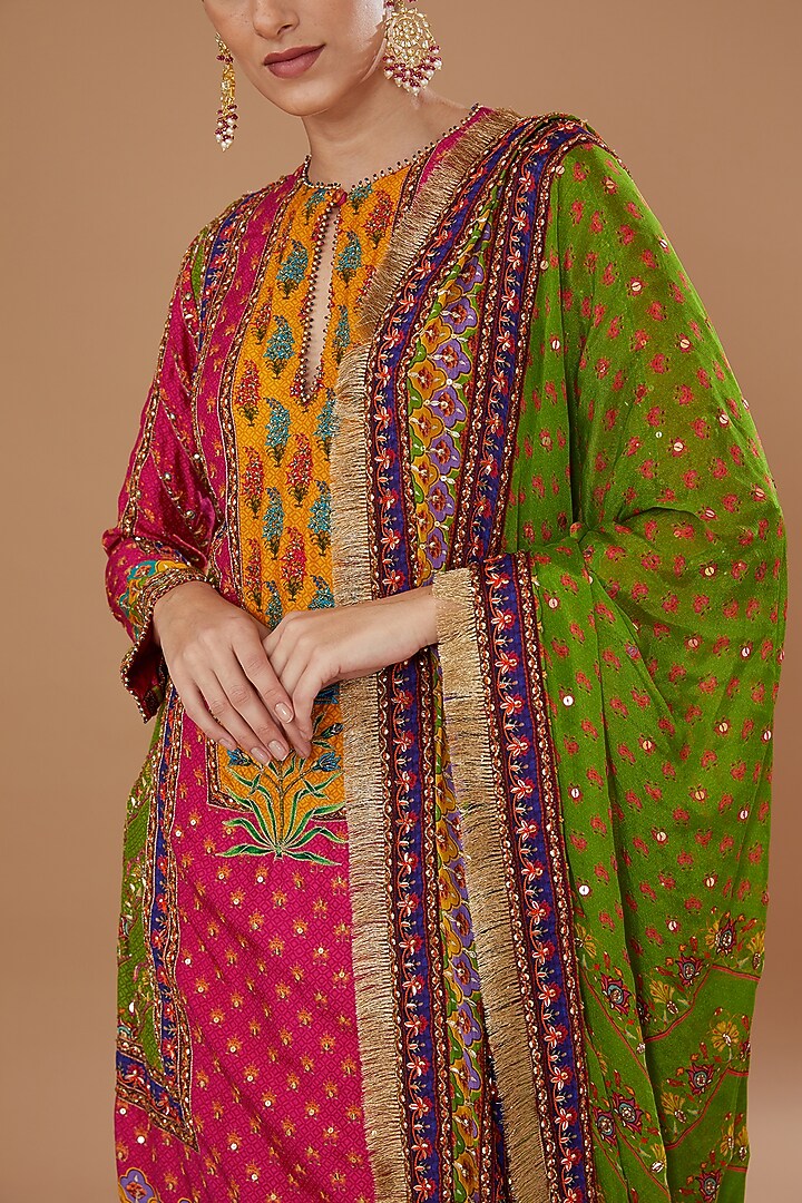 Multi-Colored Dupion Embroidered Wedding Sharara Set by Irrau by Samir Mantri at Pernia's Pop Up Shop
