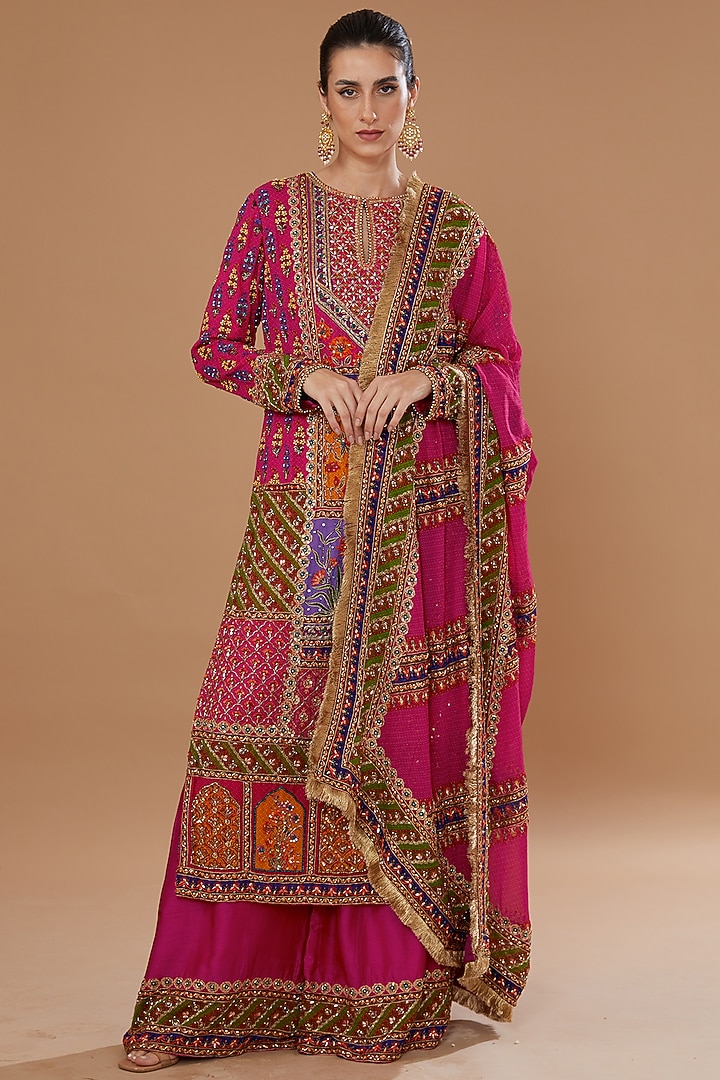 Multi-Colored Georgette Embroidered Bridal Sharara Set by Irrau by Samir Mantri at Pernia's Pop Up Shop