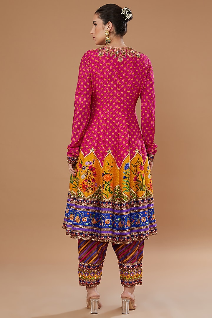 Multi-Colored Dupion Printed & Embroidered Wedding Anarkali Set by Irrau by Samir Mantri at Pernia's Pop Up Shop