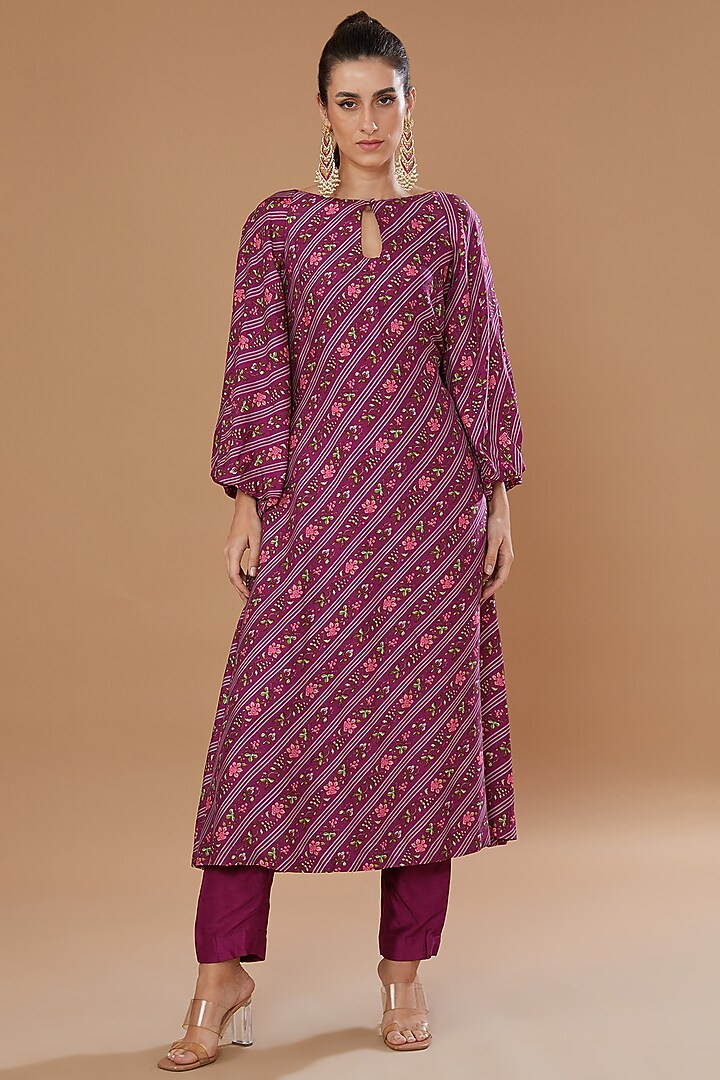 Plum Dupion Printed Tunic Set by Irrau by Samir Mantri at Pernia's Pop Up Shop