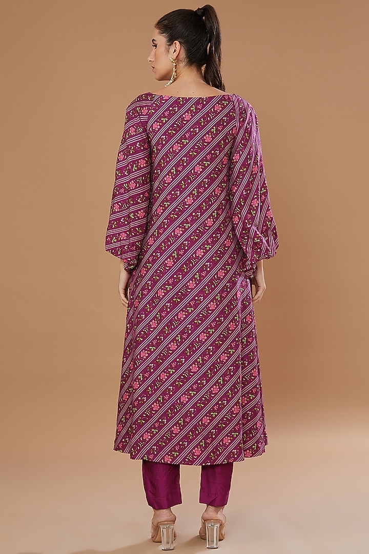 Plum Dupion Printed Tunic Set by Irrau by Samir Mantri at Pernia's Pop Up Shop