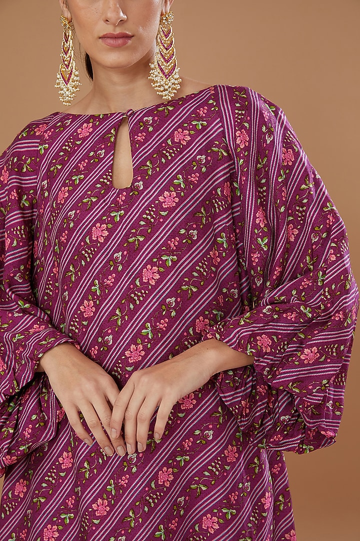 Plum Dupion Printed Tunic Set by Irrau by Samir Mantri at Pernia's Pop Up Shop