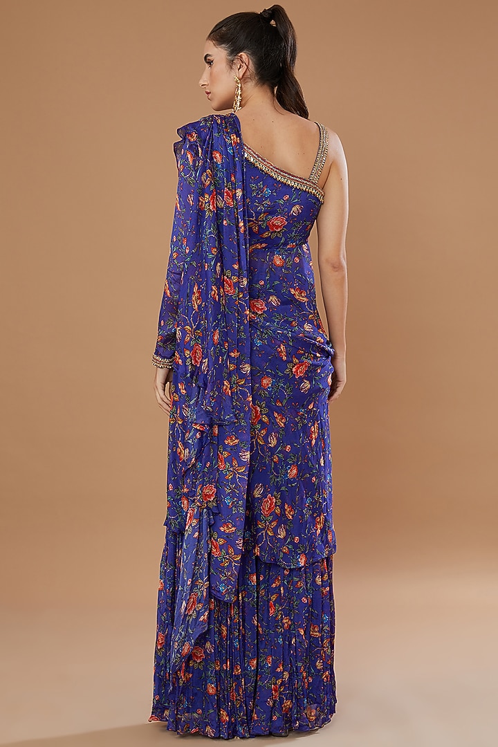 Blue Chiffon Printed Gharara Set by Irrau by Samir Mantri at Pernia's Pop Up Shop