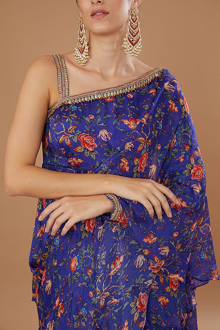 Blue Chiffon Printed Gharara Set by Irrau by Samir Mantri at Pernia's Pop Up Shop