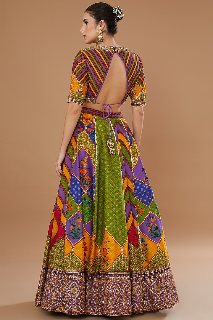 Multi-Colored Dupion Embroidered Wedding Lehenga Set by Irrau by Samir Mantri at Pernia's Pop Up Shop
