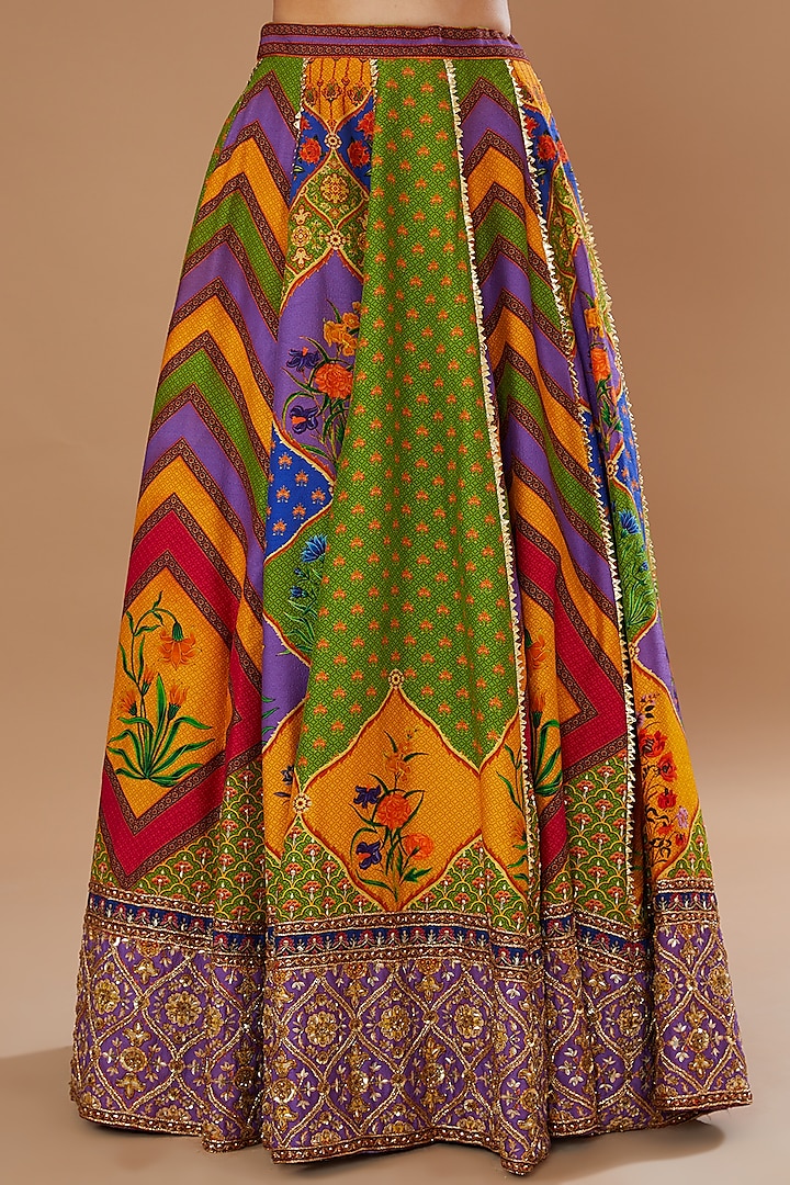 Multi-Colored Dupion Embroidered Wedding Lehenga Set by Irrau by Samir Mantri at Pernia's Pop Up Shop