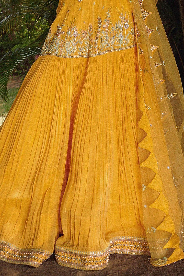 Mango Yellow Hand Embroidered Wedding Lehenga Set by Irrau by Samir Mantri at Pernia's Pop Up Shop