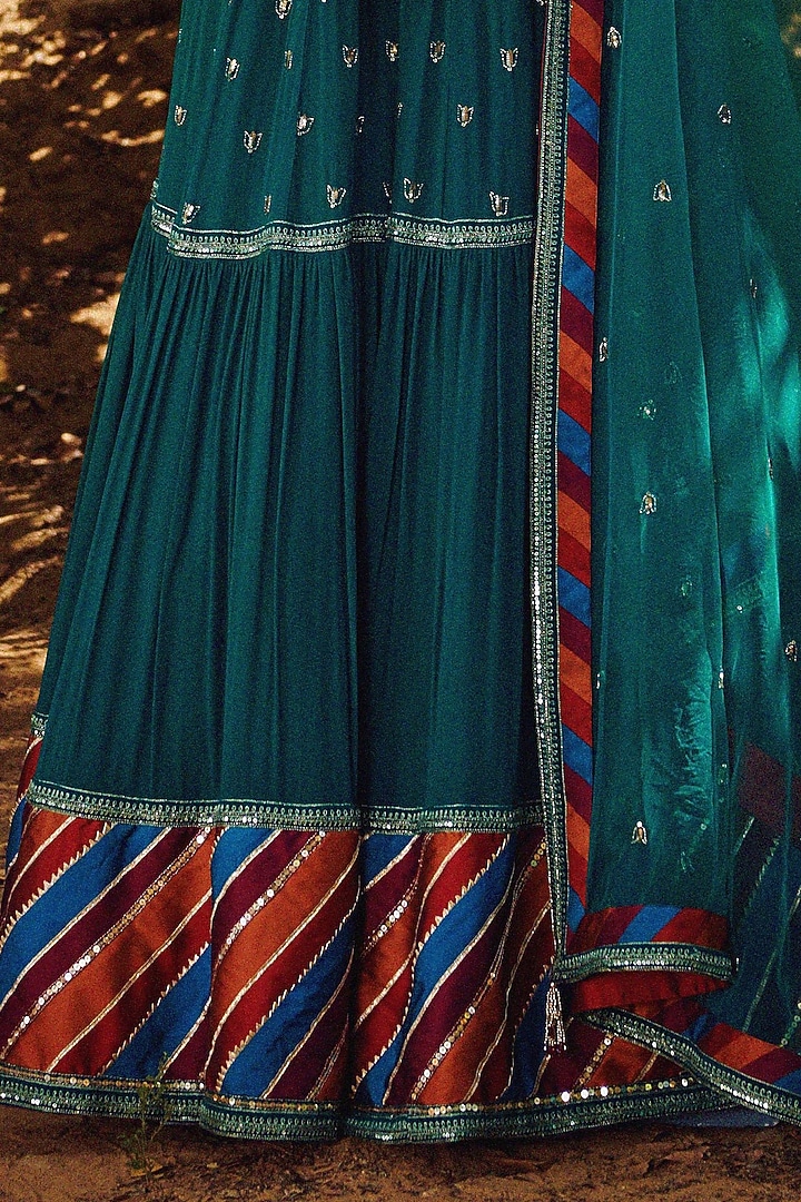 Teal Green Embroidered Wedding Anarkali Set by Irrau by Samir Mantri at Pernia's Pop Up Shop