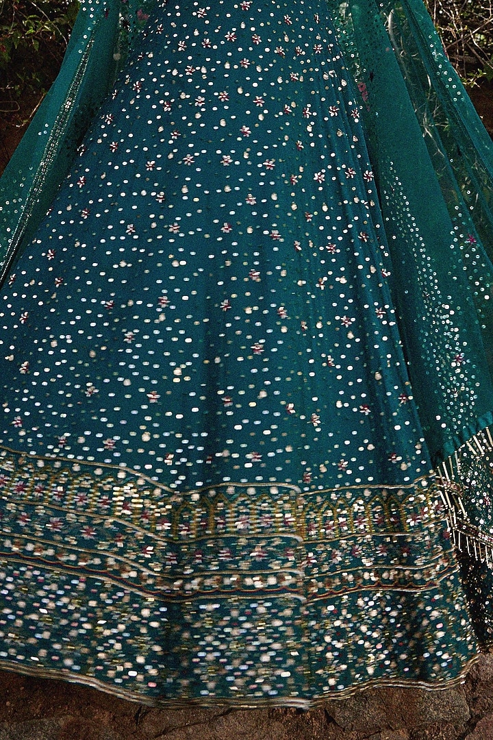 Teal Green Embroidered Wedding Lehenga Set by Irrau by Samir Mantri at Pernia's Pop Up Shop