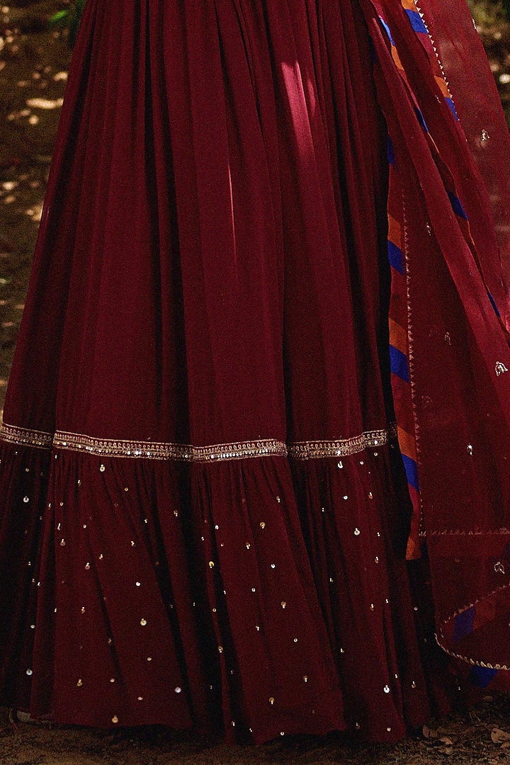 Maroon Embroidered Wedding Anarkali Set by Irrau by Samir Mantri at Pernia's Pop Up Shop