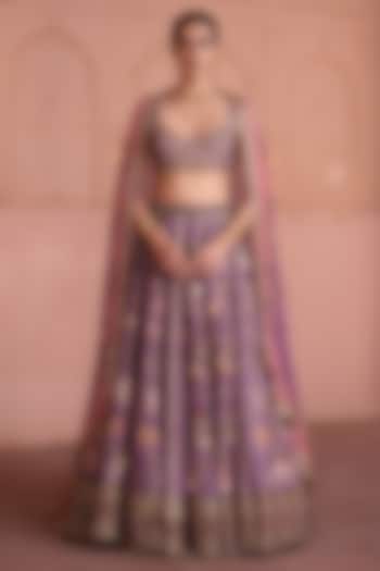 Lilac Dupion Floral Printed & Embellished Wedding Lehenga Set by Irrau by Samir Mantri at Pernia's Pop Up Shop