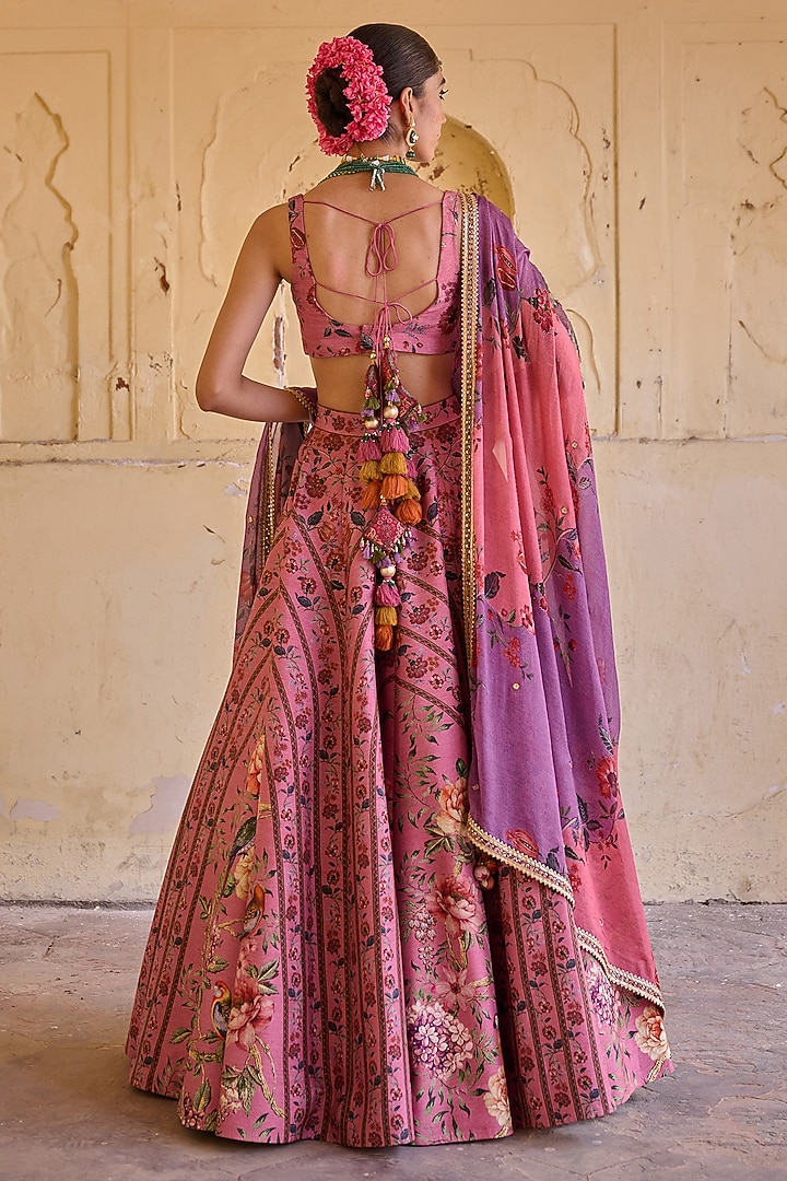 Dusty Rose Dupion Hand Embroidered Wedding Lehenga Set by Irrau by Samir Mantri at Pernia's Pop Up Shop