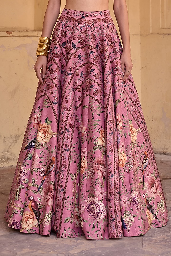 Dusty Rose Dupion Hand Embroidered Wedding Lehenga Set by Irrau by Samir Mantri at Pernia's Pop Up Shop