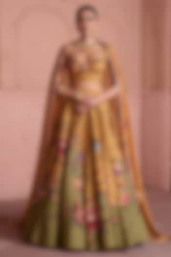 Multi-Colored Dupion Hand Embroidered Flared Wedding Lehenga Set by Irrau by Samir Mantri at Pernia's Pop Up Shop
