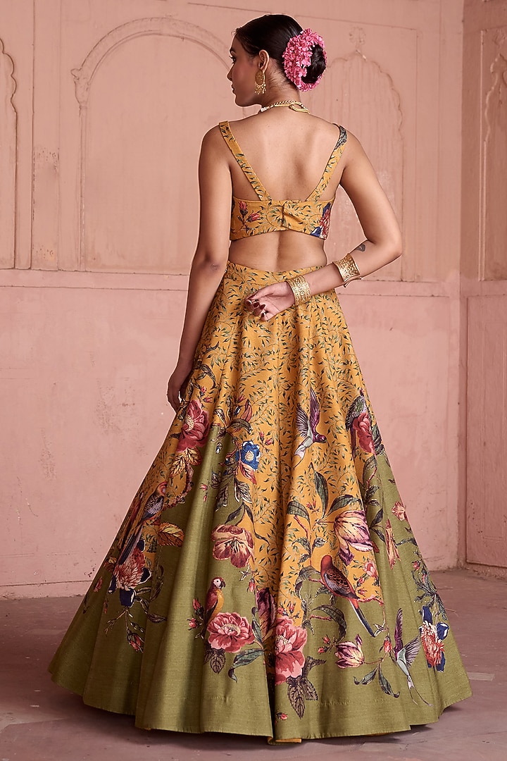 Multi-Colored Dupion Hand Embroidered Flared Wedding Lehenga Set by Irrau by Samir Mantri at Pernia's Pop Up Shop