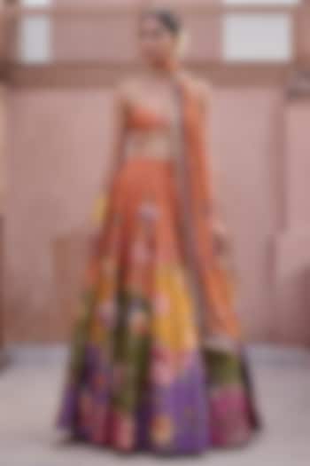 Multi-Colored Dupion Hand Embroidered Wedding Lehenga Set by Irrau by Samir Mantri at Pernia's Pop Up Shop