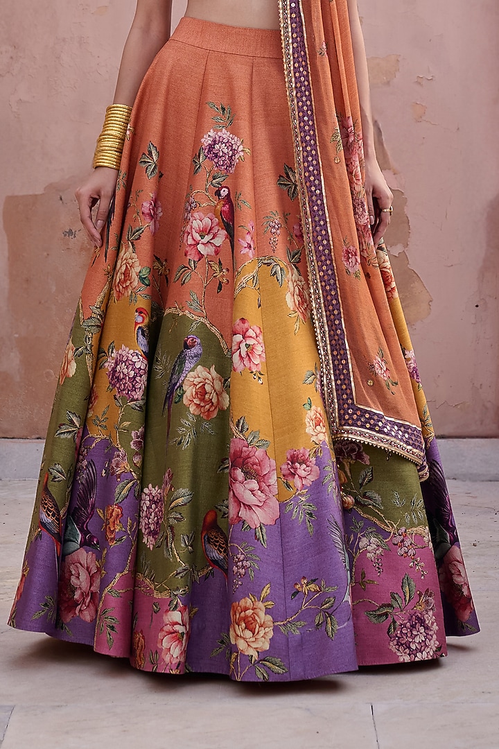 Multi-Colored Dupion Hand Embroidered Wedding Lehenga Set by Irrau by Samir Mantri at Pernia's Pop Up Shop