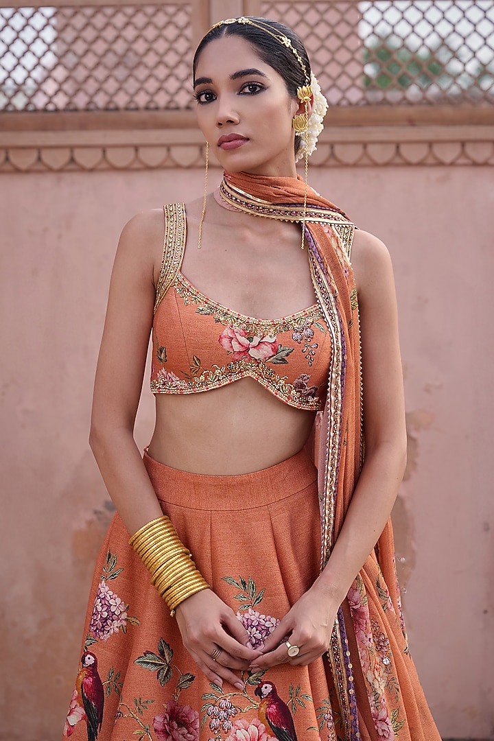 Multi-Colored Dupion Hand Embroidered Wedding Lehenga Set by Irrau by Samir Mantri at Pernia's Pop Up Shop
