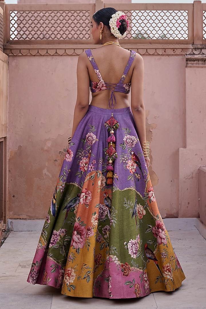 Multi-Colored Dupion Hand Embroidered Wedding Lehenga Set by Irrau by Samir Mantri at Pernia's Pop Up Shop