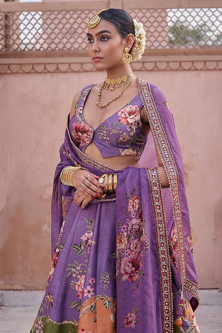 Multi-Colored Dupion Hand Embroidered Wedding Lehenga Set by Irrau by Samir Mantri at Pernia's Pop Up Shop
