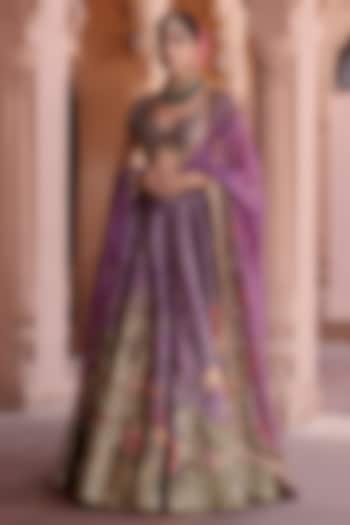 Lilac Dupion Floral Hand Embroidered Wedding Lehenga Set by Irrau by Samir Mantri at Pernia's Pop Up Shop