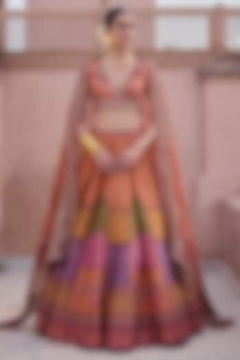 Multi-Colored Dupion Hand Embroidered Wedding Lehenga Set by Irrau by Samir Mantri at Pernia's Pop Up Shop