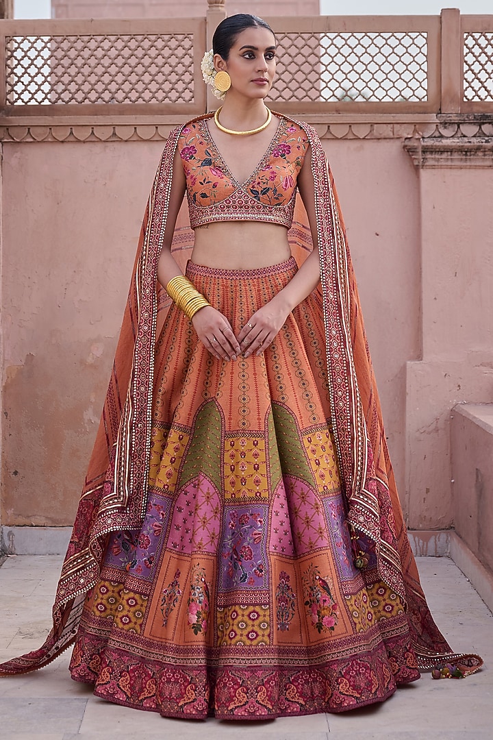 Multi-Colored Dupion Hand Embroidered Wedding Lehenga Set by Irrau by Samir Mantri at Pernia's Pop Up Shop