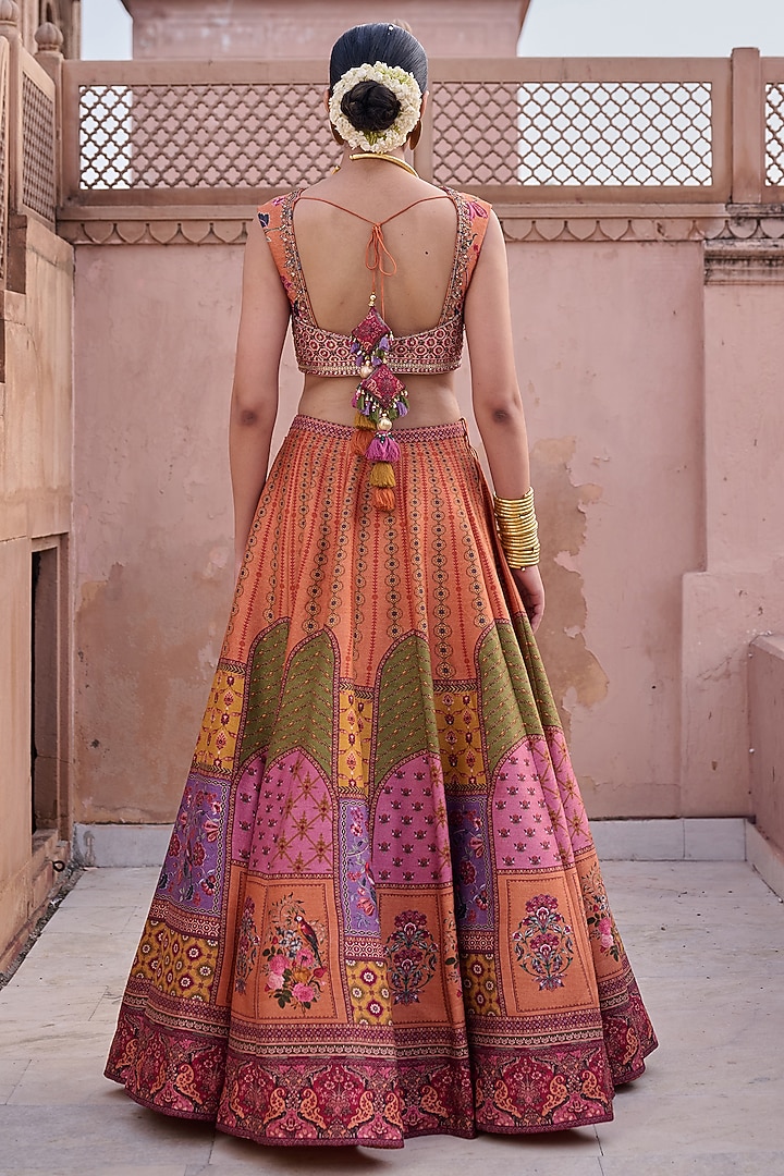 Multi-Colored Dupion Hand Embroidered Wedding Lehenga Set by Irrau by Samir Mantri at Pernia's Pop Up Shop