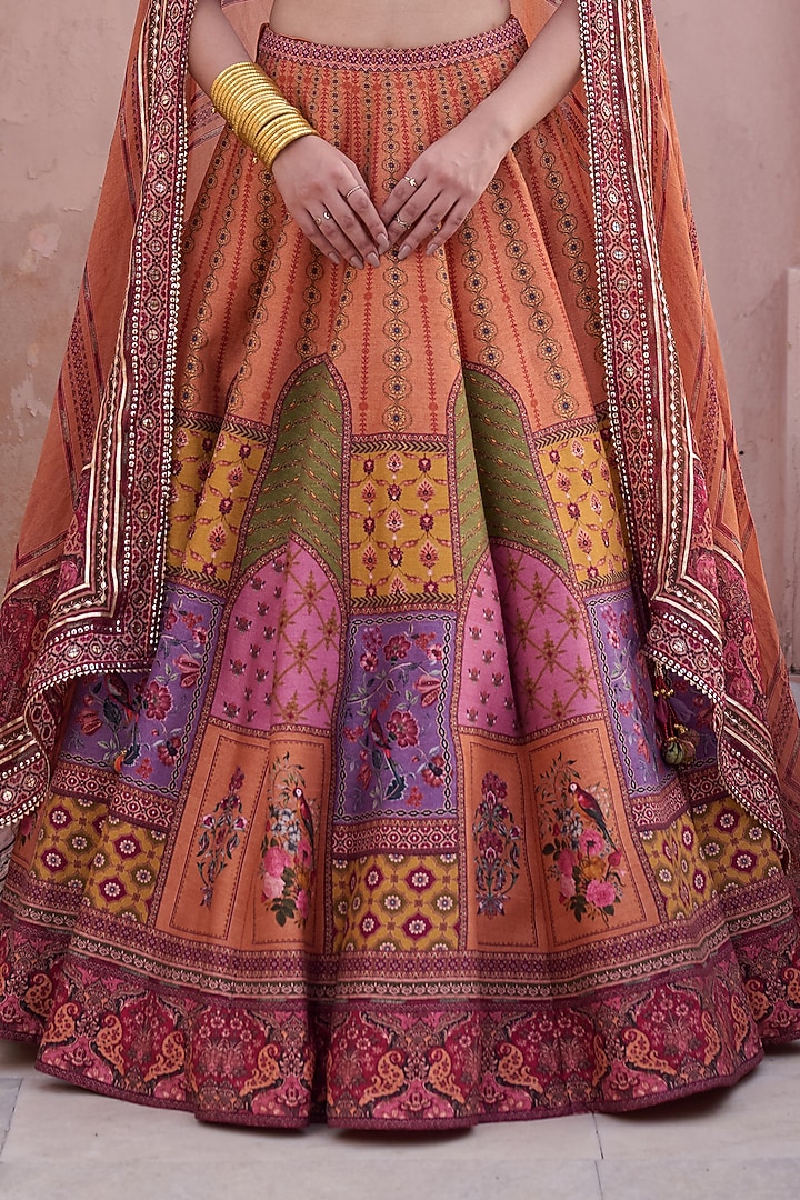 Multi-Colored Dupion Hand Embroidered Wedding Lehenga Set by Irrau by Samir Mantri at Pernia's Pop Up Shop