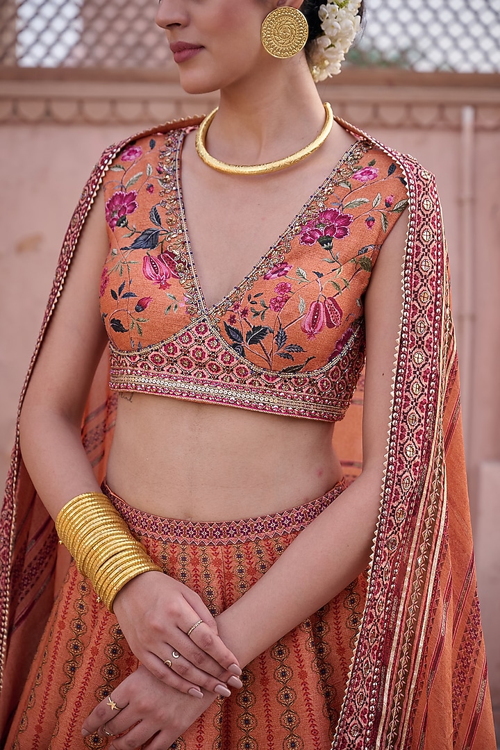 Multi-Colored Dupion Hand Embroidered Wedding Lehenga Set by Irrau by Samir Mantri at Pernia's Pop Up Shop