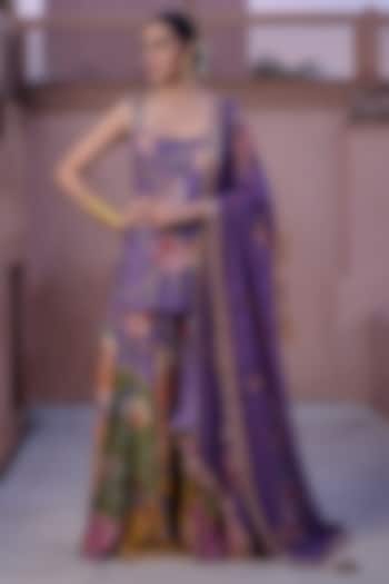 Multi-Colored Dupion Printed Gharara Set by Irrau by Samir Mantri at Pernia's Pop Up Shop