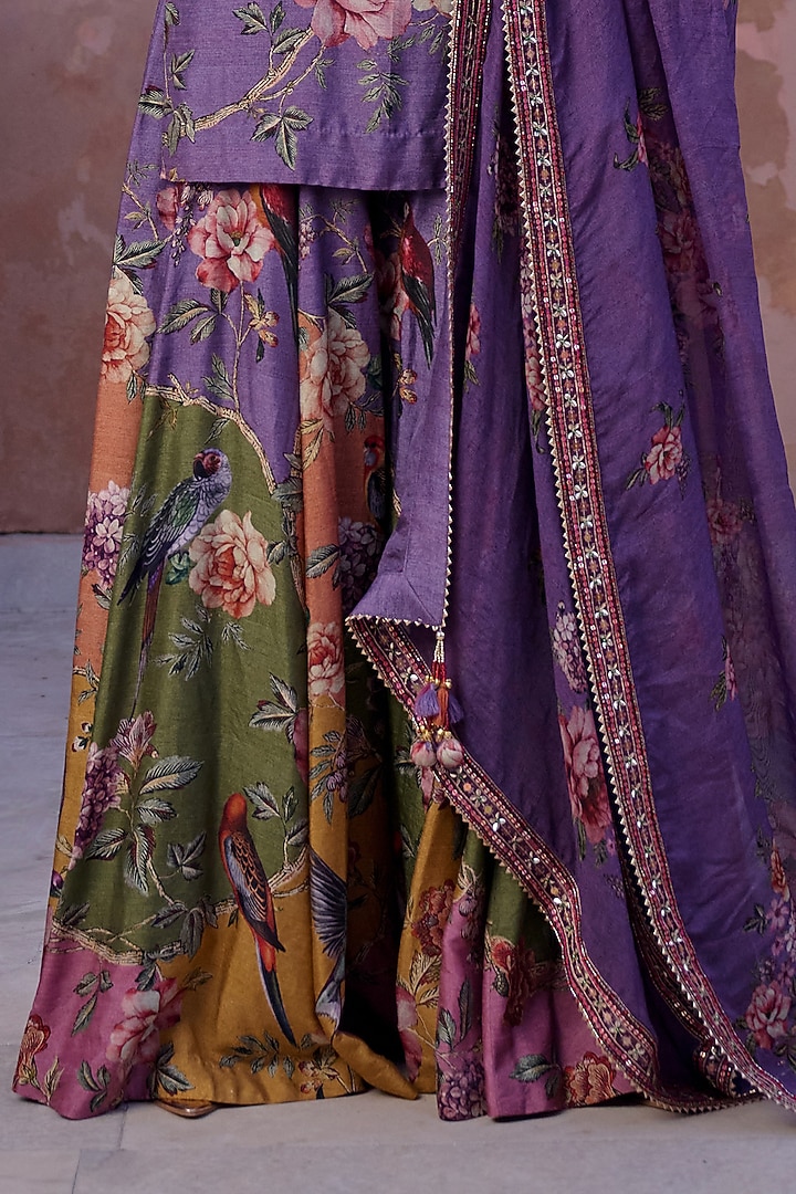 Multi-Colored Dupion Printed Gharara Set by Irrau by Samir Mantri at Pernia's Pop Up Shop