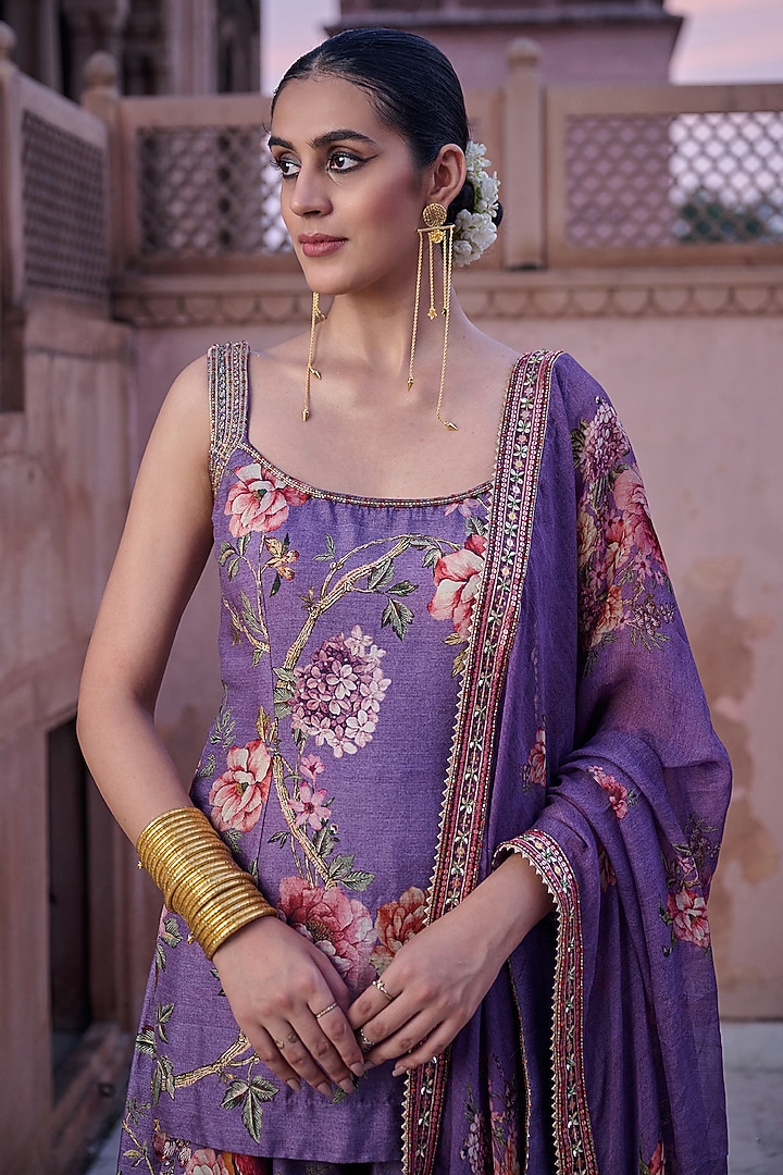 Multi-Colored Dupion Printed Gharara Set by Irrau by Samir Mantri at Pernia's Pop Up Shop