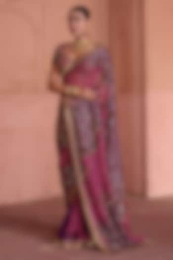 Dusty Rose Organza Hand Embroidered Wedding Saree Set by Irrau by Samir Mantri at Pernia's Pop Up Shop