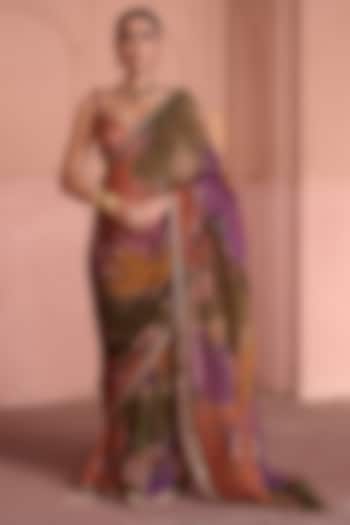 Multi-Colored Organza Floral Hand Embellished Wedding Saree Set by Irrau by Samir Mantri at Pernia's Pop Up Shop