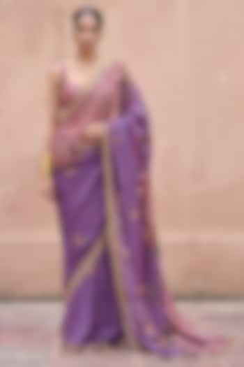 Lilac Organza Hand Embroidered Wedding Saree Set by Irrau by Samir Mantri at Pernia's Pop Up Shop