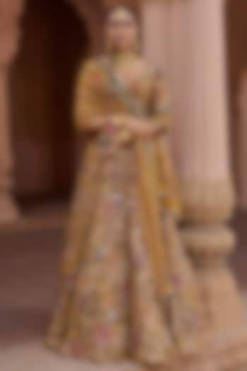 Mustard Organza Hand Embroidered Bridal Lehenga Set by Irrau by Samir Mantri at Pernia's Pop Up Shop