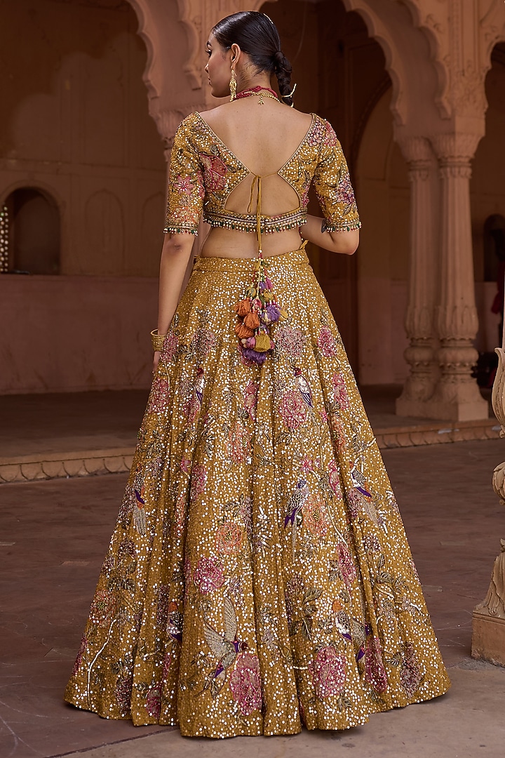 Mustard Organza Hand Embroidered Bridal Lehenga Set by Irrau by Samir Mantri at Pernia's Pop Up Shop
