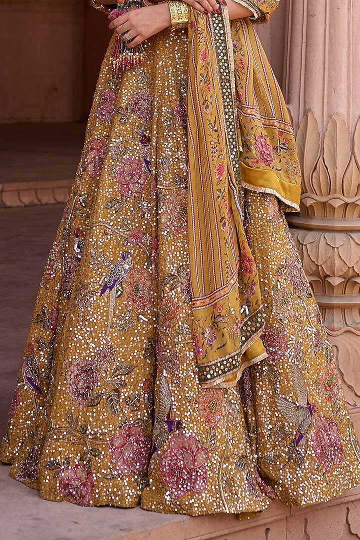 Mustard Organza Hand Embroidered Bridal Lehenga Set by Irrau by Samir Mantri at Pernia's Pop Up Shop