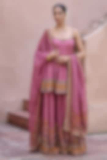 Dusty Rose Dupion Hand Embroidered Wedding Sharara Set by Irrau by Samir Mantri at Pernia's Pop Up Shop