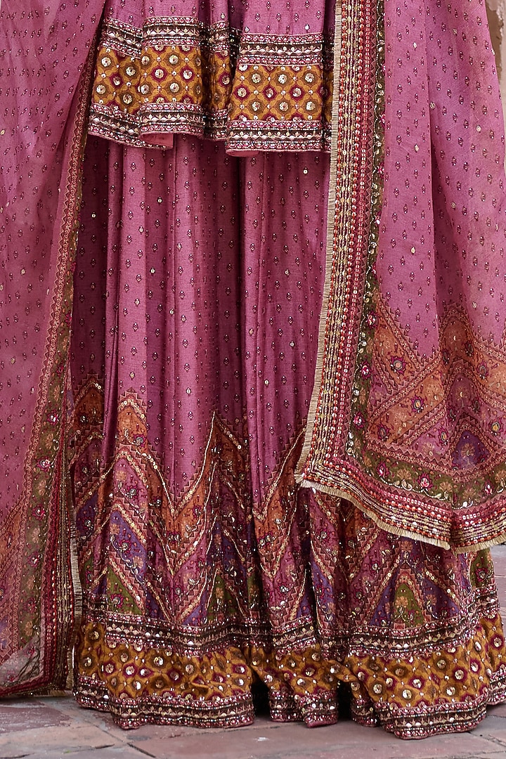 Dusty Rose Dupion Hand Embroidered Bridal Sharara Set by Irrau by Samir Mantri at Pernia's Pop Up Shop