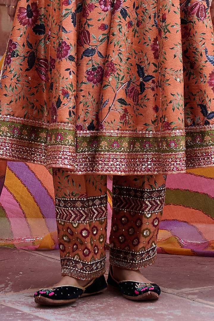 Peach Dupion Embroidered Wedding Anarkali Set by Irrau by Samir Mantri at Pernia's Pop Up Shop