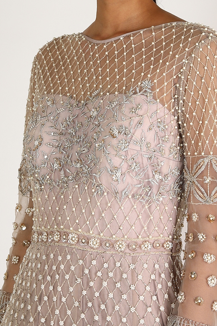 Light Taupe Embroidered Wedding Gown by Irrau by Samir Mantri at Pernia's Pop Up Shop