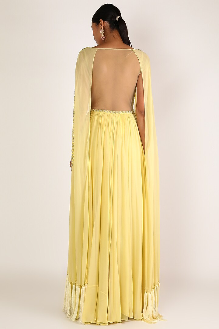 Pastel Yellow Sequins Embroidered Dress by Irrau by Samir Mantri at Pernia's Pop Up Shop