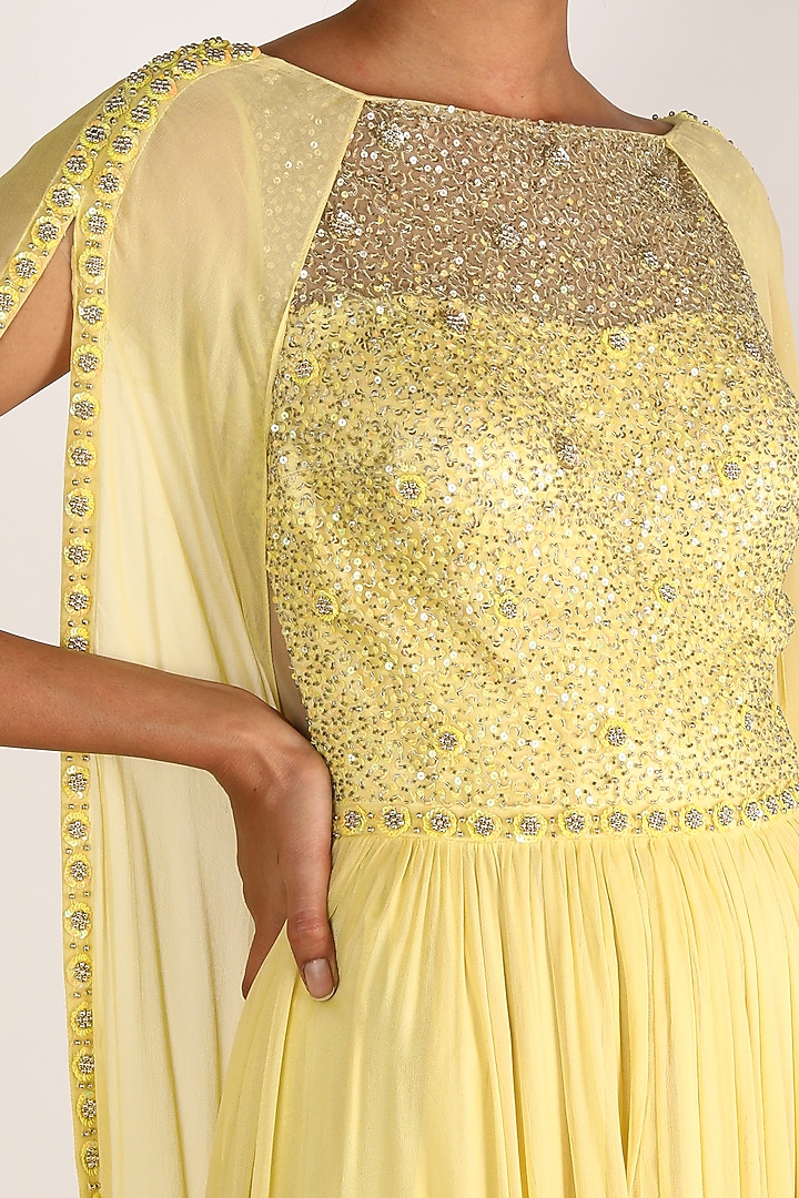 Pastel Yellow Sequins Embroidered Dress by Irrau by Samir Mantri at Pernia's Pop Up Shop