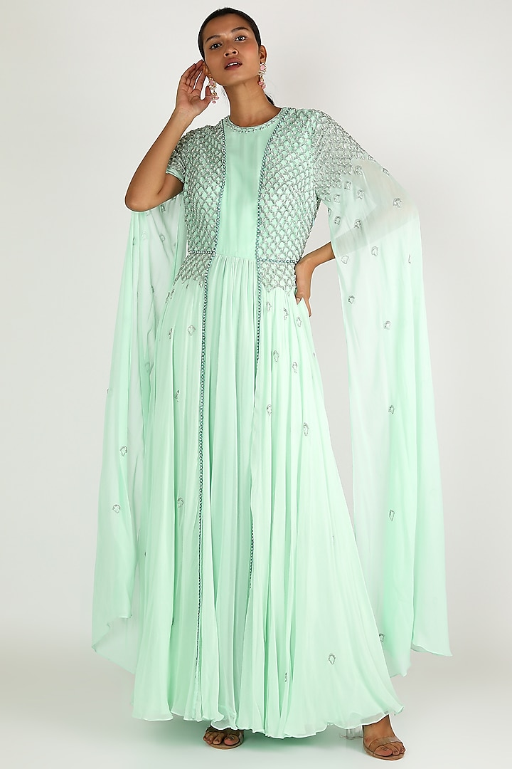 Mint Green Embroidered Dress by Irrau by Samir Mantri