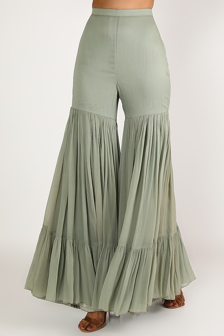 Sage Green Embroidered Gharara Set by Irrau by Samir Mantri at Pernia's Pop Up Shop