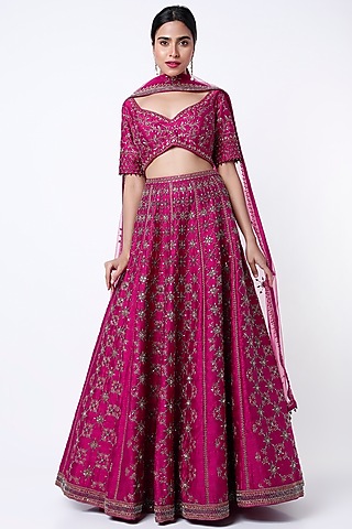 Magenta Sequins Embroidered Lehenga Set by Irrau by Samir Mantri